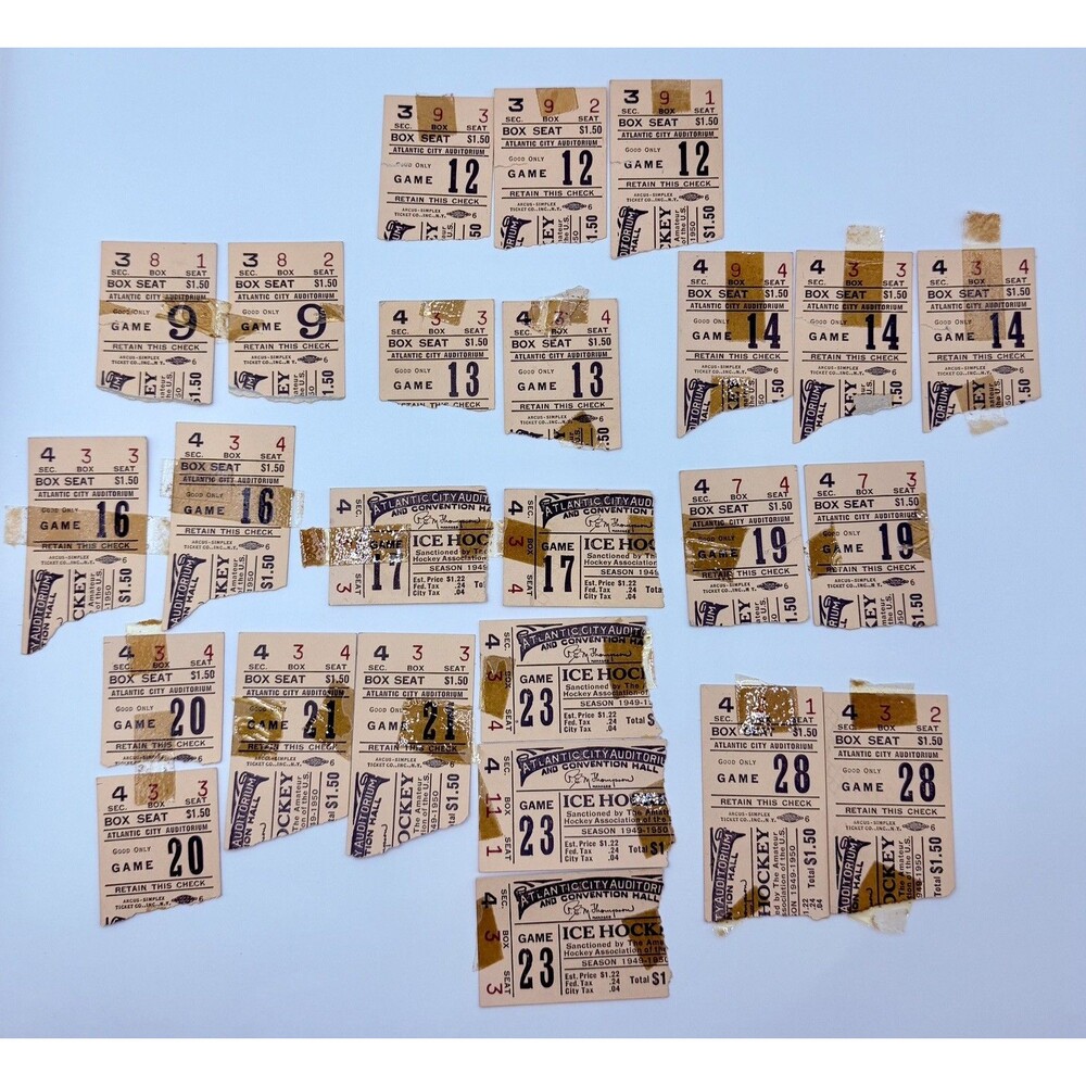Atlantic City Seagulls 1949-1950 Season Ticket Lot Hockey EHL 11 Games 25 Ticket